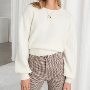& Other Stories Cream Crop Puff Sleeve Sweater Size Small